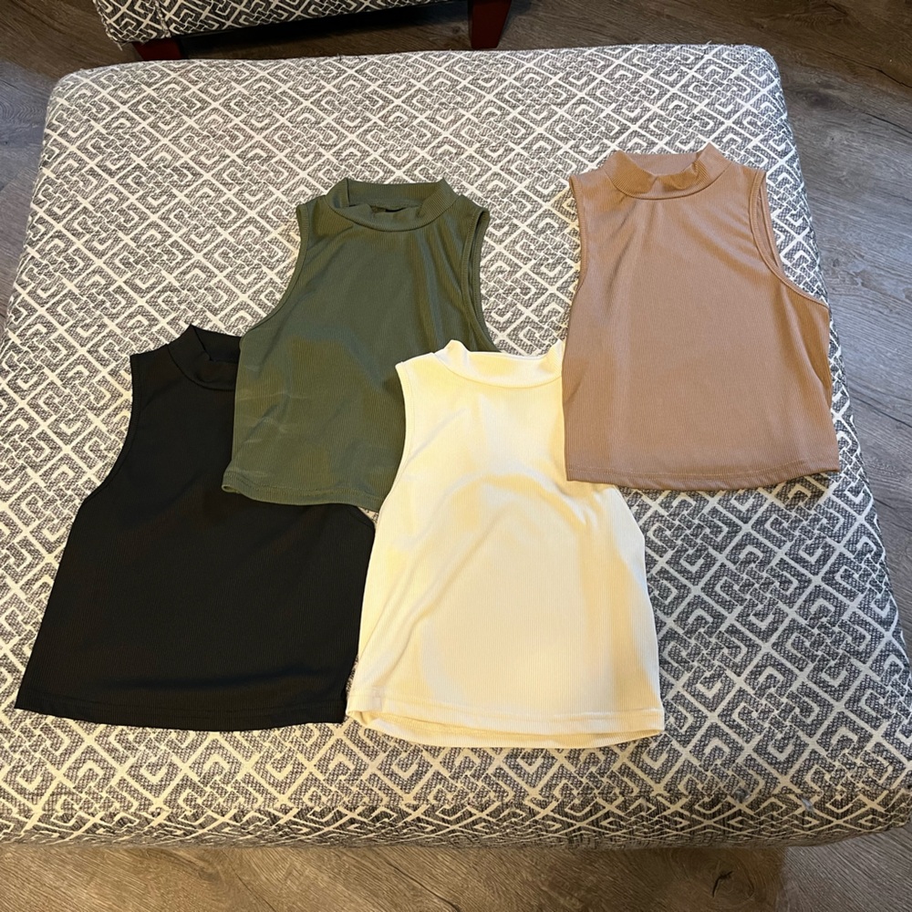 SHEIN Sleeveless Tank Tops in Black, Green, Cream, and Tan